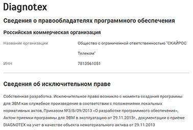 ПО Diagnotex в едином реестре российских программ